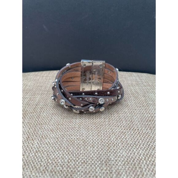 Brighton Thea Harlow Bronze Leather Braided Cuff Bracelet Studded Magnetic 7" - Picture 3 of 10